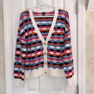 Talbots Multicolor Cotton Blend  Patterned Cardigan with Gold Buttons. EUC